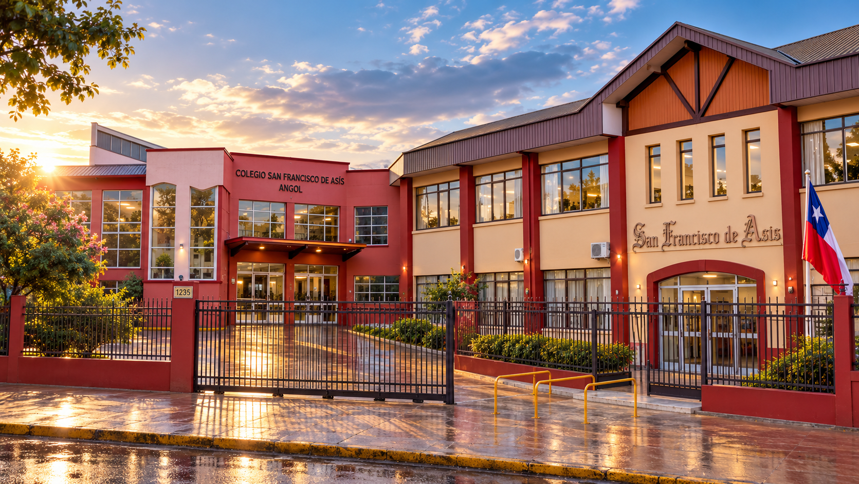 Fachada y entrada del Colegio San Francisco de Asís de Angol